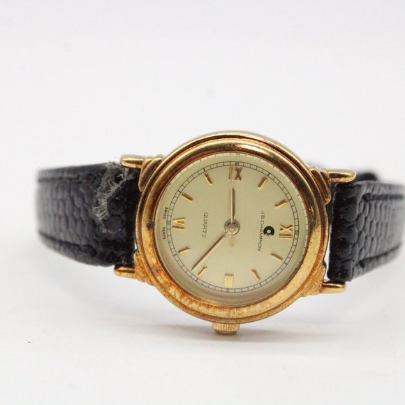 J.B Champion Watch Womens Gold Tone Stainless Steel Real Leather Band Gold Dial - Picture 6 of 8